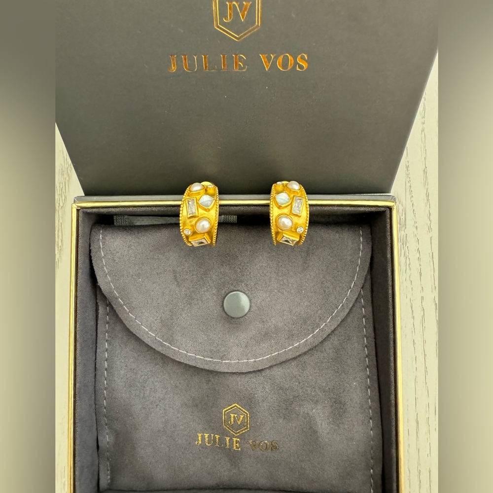 Julie Vos Antonia Iridescent clear crystal mosaic hoop earrings